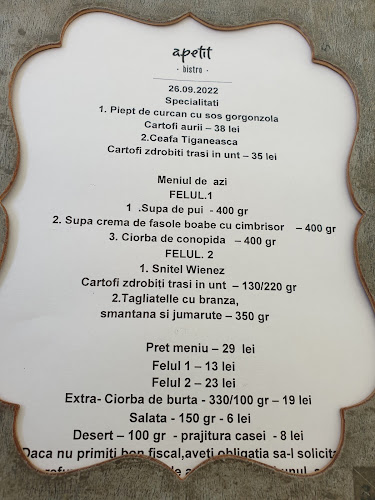 Opinii despre Apetit Bistro în Arad - Gastronomie și ospitalitate